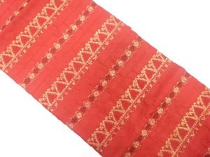 ふくれ織横段に花模様織出し開き名古屋帯（額縁仕立て）